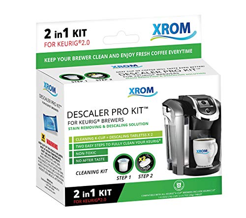 XROM Cleaning Kit Compatible with Keurig K-Cup 2.0 Brewers, Non Toxic, Biodegradable, Full Cycle Cleaning Heating Element and Brewing Head.