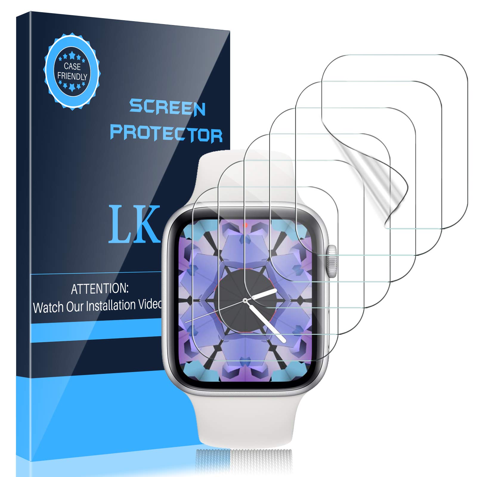 Book Cover LK 6 Pack Screen Protector Compatible for Apple Watch Series 6 5 4 44mm and Apple Watch Series 3 2 1 42mm, Self-Healing, Max Coverage, Advanced TPU Material, Bubble Free for iWatch 44mm&42mm