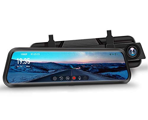 Dash Cam, DuDuBell 10" Mirror Dash Cam with Reverse Assistance, Backup Camera Dual 1080P External GPS, Front and Sony IMX323 Rear Camera with Night Vision IPS Touch Screen Wide Angle HDR+