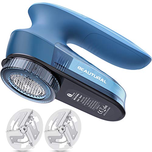 BEAUTURAL Fabric Shaver Defuzzer, Electric Lint Remover, Sweater Shaver with 2 Replaceable Stainless Steel Blades, 2-Speeds, Battery Operated, Remove Clothes Fuzz, Lint Balls, Pills, Bobbles
