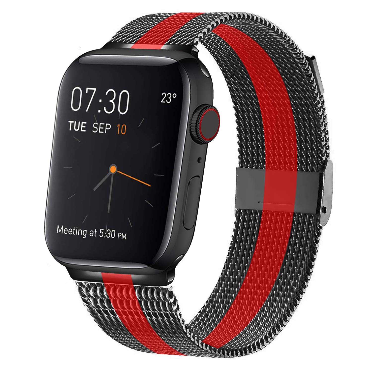 Book Cover MCORS Band Compatible with Apple Watch 38mm 40mm 42mm 44mm,Stainless Steel Mesh Metal Loop with Adjustable Replacement Bands Compatible with Iwatch Series 5 4 3 2 1 Black Red