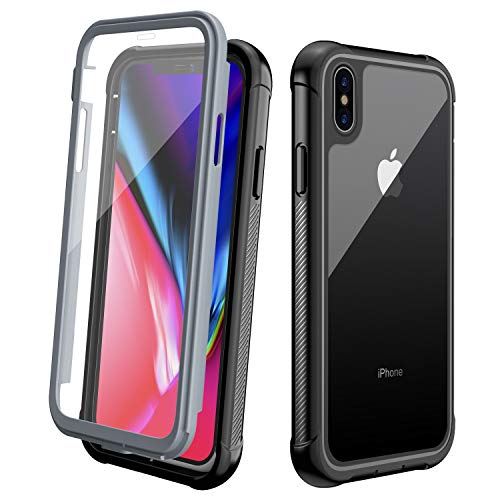 ALOFOX Clear Designed Case for iPhone Xs Max Case, Full-Body Rugged Clear Bumper Case with Built-in Screen Protector for Apple iPhone Xs Max 6.5 Inch (2018 Release) (Black+Clear)