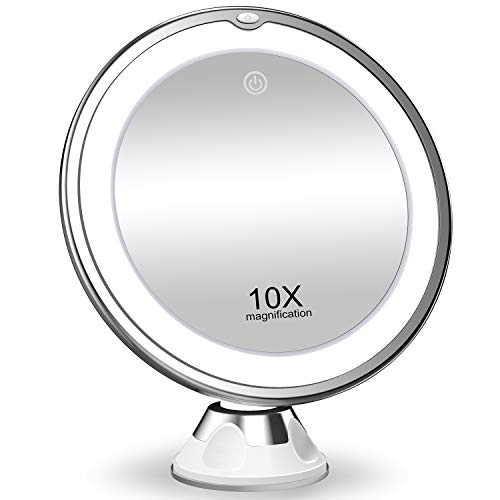 COOLAPA 2020 New Version 10X Magnifying Makeup Mirror with Lights, 3 Color Lighting, Intelligent Switch, 360 Degree Rotation, Powerful Suction Cup, Portable, Good for Tabletop, Bathroom, Traveling