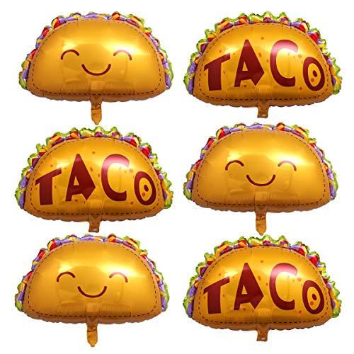 Amosfun 6pcs Taco Mylar Balloons Taco Foil Balloons Aluminium Film Balloon for Birthday Wedding Baby Shower Mexican Fiesta Party Decorations