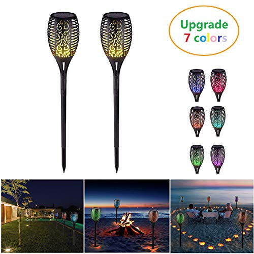 JINGOU LED Solar Flames Torches Lights Waterproof Solar Lights Outdoor for Garden Patio Pathway Auto On/Off (2 Pack)