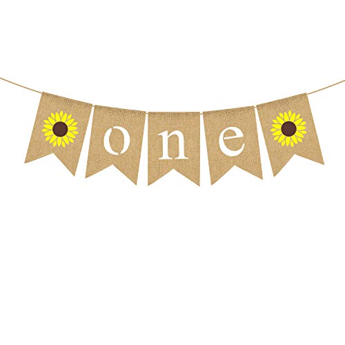 Jute Burlap Sunflower One Banner Boy Girl 1st Birthday Party Highchair Decoration