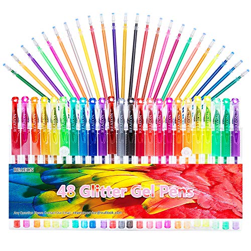 Glitter Gel Pens Set 24 Colored Glitter Pen with 24 Refills for Adult Coloring Books Craft Drawing Doodling, 40% More Ink