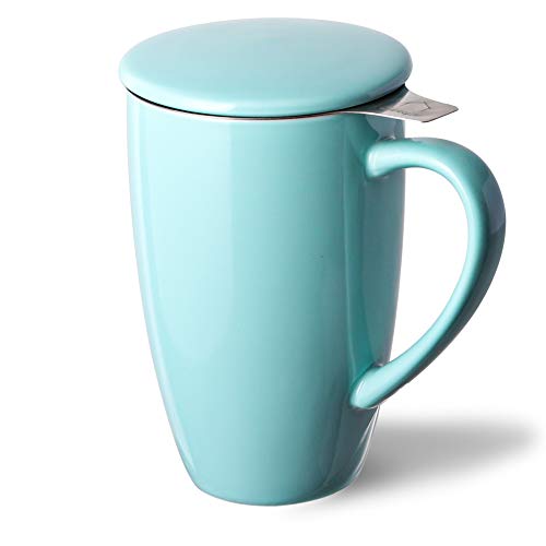 SWEEJAR Porcelain Tea Mug with Infuser and Lid,Teaware with Filter, Loose Leaf Tea Cup Steeper Maker, 16 OZ for Tea/Coffee/Milk/Women/Office/Home/Gift