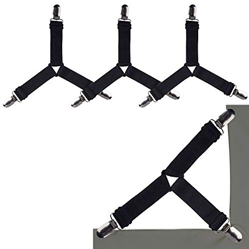 Book Cover Ayniff 4 PCS Adjustable Triangle Elastic Bed Sheet Fasteners, Bed Sheet Straps Suspenders, Heavy Duty Grippers Straps, to Keep Your Sheet in Place and Neat