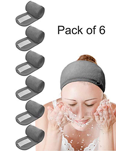 Book Cover Spa Headband Hair Wrap EURICA Sweat Headband Head Wrap Hair Towel Wrap Non-slip Stretchable Washable Makeup Headband for Face Wash Facial Treatment Sport Pack of 6 Fits All Gray
