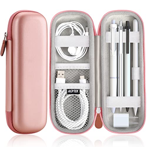 Case Holder for Apple Pencil, AGPTEK Elastic Strap Sleeve Pocket Protective Carrying Case for Samsung Stylus iPad Pro Pen, Pencil, Apple Pen Accessories, USB Cable, Pink