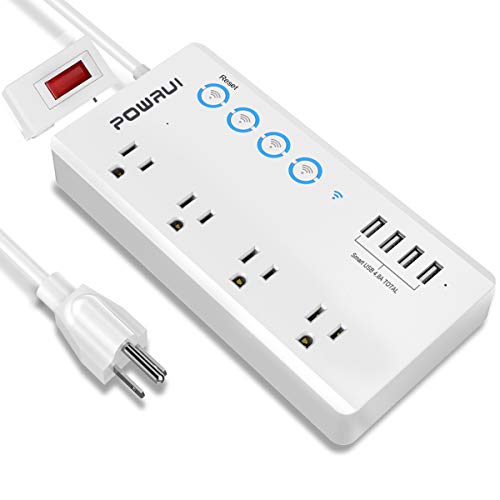 Book Cover Smart Power Strip, POWRUI WiFi Surge Protector with 4 AC Outlets and 4 USB Ports (5V/4.8A,24W), Voice Control with Alexa & Google Home, 6ft Cord, one by one Button