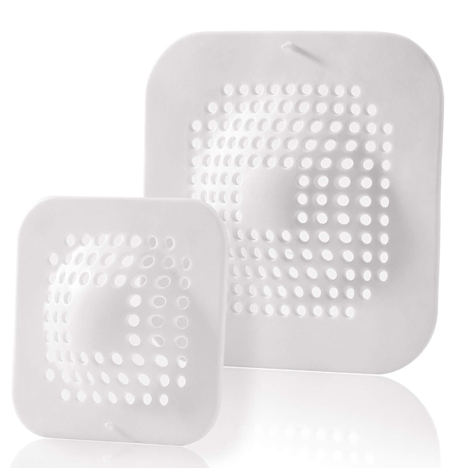 Shower Drain Hair Catcher - Durable Silicone Protector Covers Square - Hair Stopper for Bathroom Bathtub Shower Kitchen Sink Strainer - 2 Pack White