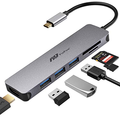 USB C Hub Multiport Adapter - 7 in 1 Portable Space Aluminum Dongle with 4K HDMI Output, 3 USB 3.0 Ports, SD/Micro SD Card Reader Compatible for MacBook Pro, XPS More Type C Devices