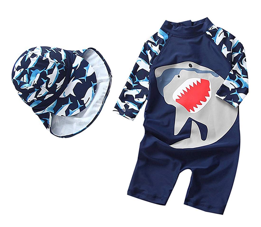 Baby Toddler Boy One Piece Swimsuit Set Shark Bathing Suit Swimwear with Hat for Kids Girls FBA (Shark, 0-3 Months)
