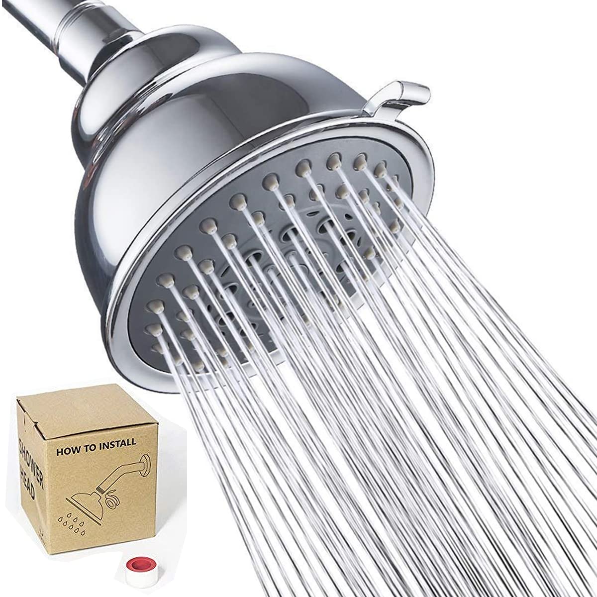 High Pressure Shower Head,Low Water Flow & Pressure Shower Heads with Adjustable Swivel Brass Ball,4 Inches 5 Settings Rain Fixed Showerhead with Chrome 2.5 GPM, Wall Mount Bathroom ShowerHeads