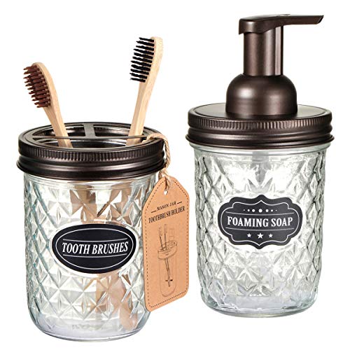 SheeChung Bathroom Accessories, Toothbrush Holder, Foaming Soap Dispenser, Bathroom Decor, Bathroom Accessory Set, Dish Soap Dispenser for Bathroom, Kitchen Sink - Bronze