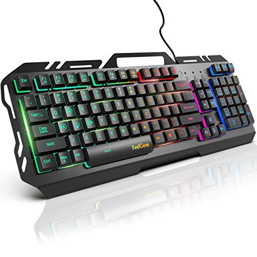 Gaming Keyboard, TedGem Keyboard Wired Keyboard USB Keyboard Wired Gaming Keyboard All-Metal Panel Spill-Resistant Keyboard with LED Backlit for Windows Gamer Desktop