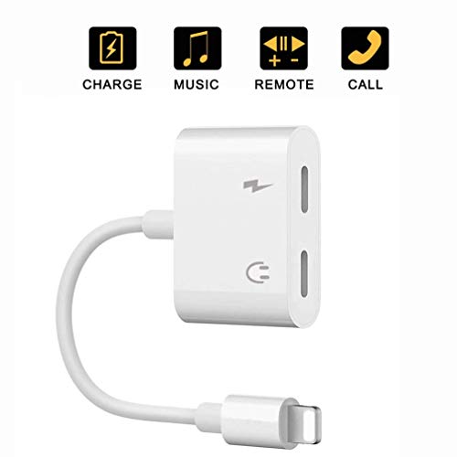 Dual Lighting Adapter, Hongwei Double Dongle Adapter for Headphone Audio and Charge Adapter Headphone Jack Adapter, Dual Earphone Cable Converter Compatible for iPhone 7/7Plus/8/8Plus/X/XR/XS