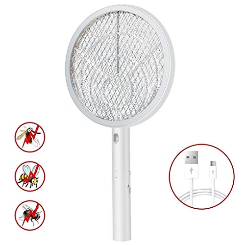 Teniswatter Electric Fly Swatter Fly Bug Zapper Racket,Mosquito Swatter,Fruit Fly Killer,Pest Insects Control,USB Charging,Bright LED Light w/Base,Double Layers Mesh Safety Protection Safe to Touch