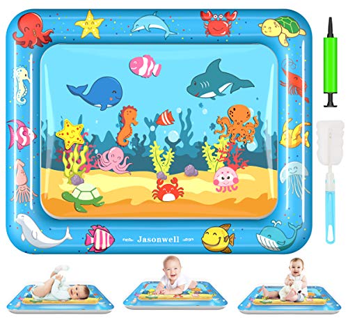 Book Cover Jasonwell Tummy Time Water Mat Baby Toys 3 6 9 12 Months Old 30X24 Inches X-Large Infant Toys Inflatable Water Play Mat for Newborn Boys Girls Play Activity Center