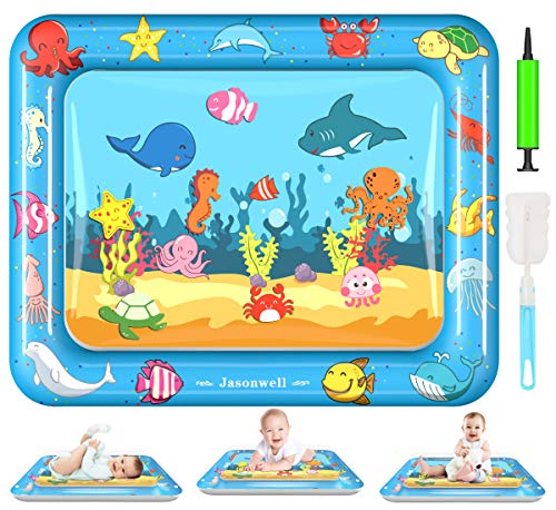 Jasonwell Tummy Time Water Mat Baby Toys 3 6 9 12 Months Old 30X24 Inches X-Large Infant Toys Inflatable Water Play Mat for Newborn Boys Girls Play Activity Center