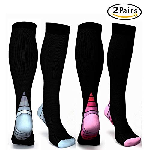 Compression Socks for Men & Women (20-30 mmHg) Best Graduated Athletic Fit for Running, Nurses, Shin Splints, Flight Travel & Maternity Pregnancy - Boost Stamina, Circulation & Recovery(Gray/Pink LXL)