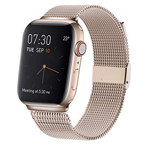 MCORS Compatible with Apple Watch Band 38mm 40mm,Stainless Steel Mesh Metal Loop with Adjustable Magnetic Closure Replacement Bands Compatible with Iwatch Series 5 4 3 2 1 Gold (Retro)