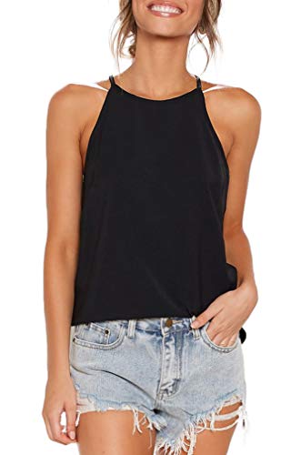 THANTH Womens Halter Tops Sleeveless Summer Strap Tank Tops High Neck Casual Cami Tops Tee