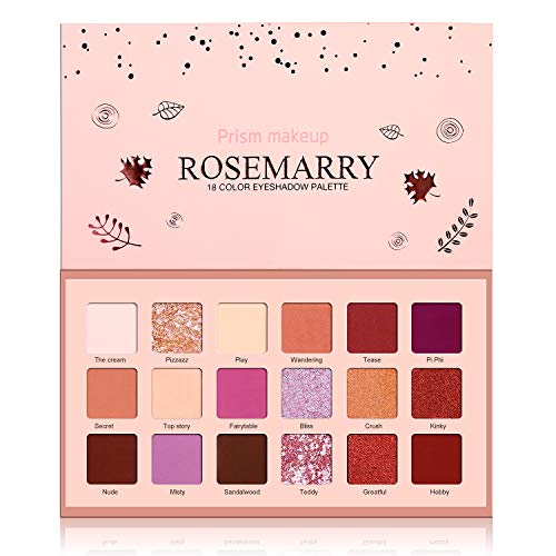 Prism Makeup ROSEMARRY 18 Colors Pigmented New Nude Eyeshadow Palette Matte Eyeshadow Makeup Pallet Warm Color Neutrals Long Lasting Shimmer Cosmetics