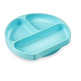 PandaEar Silicone Suction Plate Mat| Divided Stay Put BPA Free | Food Grade Soft Microwave Dishwasher Oven Safe | Babies Toddlers Infants Kids | Blue