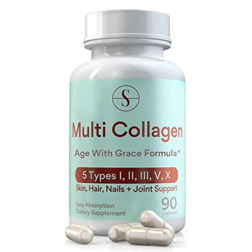 Book Cover Multi Collagen Powder Capsules - 90 Pills - Month Supply (Types I,II,III,V,X) - Collagen Peptides Powder - Hair, Skin, Nail, and Joint Support Collagen Protein Powder-Grass Fed Pasture Raised