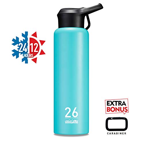 ZOOOBELIVES Metal Sports Water Bottle 26oz, Double Walled 18/8 Stainless Steel, Vacuum Insulated, Wide Mouth, Powder Coated - Designed for Cycling/Hiking/Camping/Traveling/Gym/Yoga (Fantasy Blue)