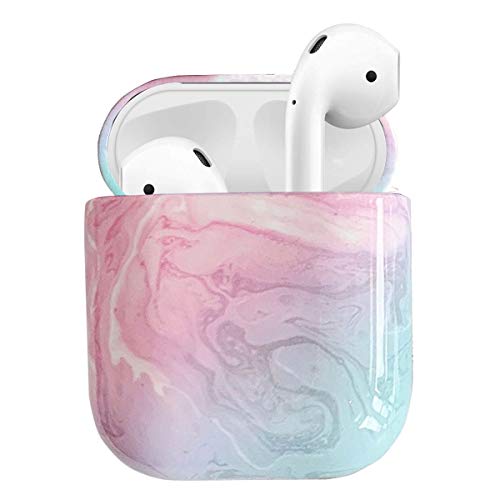 J.west Marble Airpods Case - Unique Marble Pattern Print Design Portable & Shockproof Hard Protective Cover Accessories Women Girls Men for Apple Airpods 1/2 Wireless Charging Case (Pink)