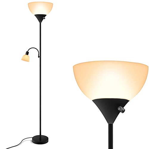 Floor Lamp - Standing Lamp, 9W+4W Energy Saving LED Bulbs, Torch Lamp with Adjustable Reading Lamp, 3000K Warm White, LED Floor Lamps for Bedroom, Living Room, Office, Working, Reading