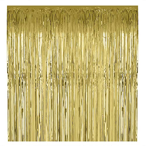 3ft x 8ft Metallic Tinsel Foil Fringe Curtains for Photo Backdrop Birthday Wedding Party Decorations (1 PACK, Gold)