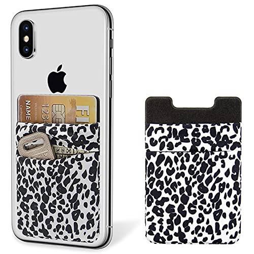 Book Cover SHANSHUI Phone Wallet, 2 Pack Lycra Phone Card Holder Stick On Wallet Card Holder Pocket Compatible for iPhone, Android and All Smartphones-White Cheetah