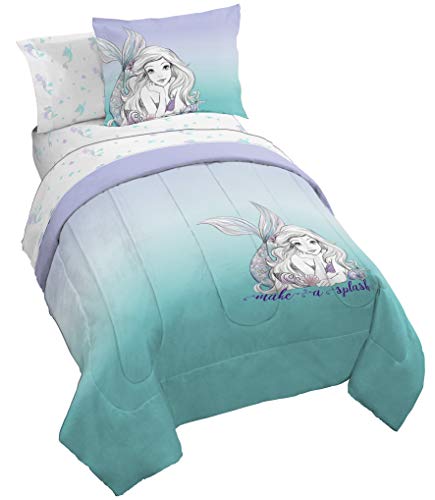 Jay Franco Disney The Little Mermaid Make A Splash 5 Piece Twin Bed Set - Includes Comforter & Sheet Set - Bedding Features Ariel - Super Soft Fade Resistant Microfiber - (Official Disney Product).