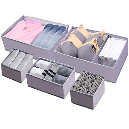 Book Cover Drawer Organizer Clothes Underwear Dresser Organizer Washable Sock Organizer Storage Bra Box Foldable Removable Dividers Fabric Closet Bins For Baby Clothing Nursery Ties Lingerie Panties Belts 5 Gray