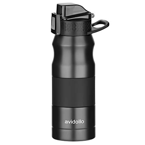 avidollo Thermos Vacuum Insulated 16 Ounce Stainless Steel Water Bottle, Black
