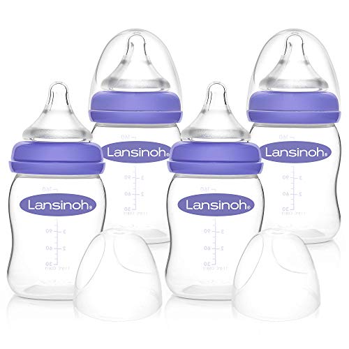 Lansinoh Breastfeeding Bottles with NaturalWave Nipple, 5 Ounces, Pack of 4, Baby Bottle for Breastfed Baby, Anti-Colic Reduces Nipple Confusion, Nursing Essentials