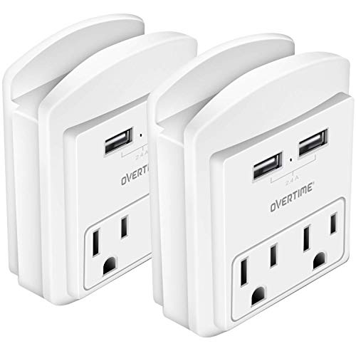 USB Wall Charger Outlet Shelf, Overtime Surge Protection, 2 Outlet Extensions, 2 USB Port Charging Station, ETL Certified, Compatible iPhone 11 Pro Max/Xs/XS Max/XR/X/8/7/Plus, Samsung (2-Pack, Ivory)