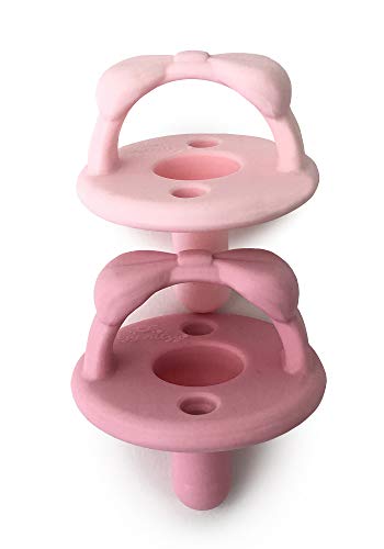 Book Cover Itzy Ritzy Sweetie Soother Pacifier Set of 2 - Silicone Newborn Pacifiers with Collapsible Handle & Two Air Holes for Added Safety; Set of 2 in Light Pink & Dark Pink, Ages Newborn & Up