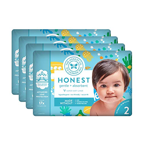 The Honest Company Baby Diapers With Trueabsorb Technology, Yellow Submarines, Size 2, 128 Count