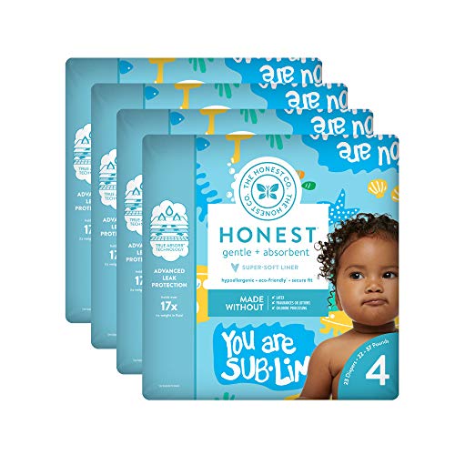 Book Cover The Honest Company Baby Diapers With Trueabsorb Technology, Yellow Submarines, Size 4, 92 Count