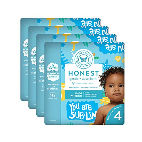 The Honest Company Baby Diapers With Trueabsorb Technology, Yellow Submarines, Size 4, 92 Count