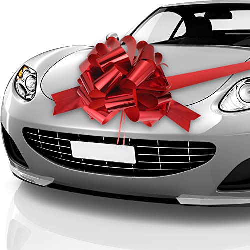 20 Inches Car Bow Pull Bow Car Gift Wrapping Bow with 20 ft Car Ribbon for Christmas Presents Car Decor Wedding New Houses Party Celebration (Red)
