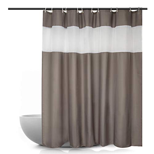 Ebecede Fabric Shower Curtain or Liner 36 x 72, Stall Shower Curtain with Top Patchwork Design, Washable Shower Curtain for Bathroom Stall and Bathtub, Light Brown