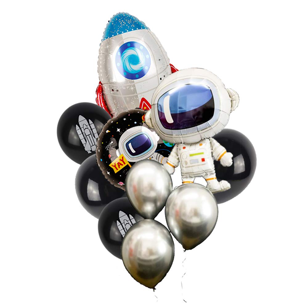 10Pcs Outer Space Party Balloons Boy Birthday Baby Shower Chrome Silver Black Galaxy Astronaut Airship Space Theme Baby Shower Party Supplies Decoration