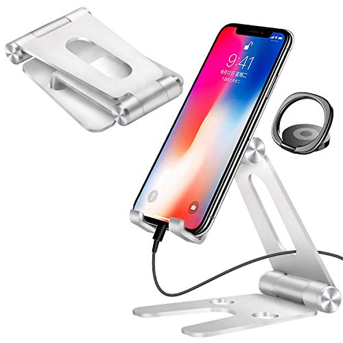 Adjustable Cell Phone Stand Tablet Stand Holder for Desktop, Universal Mobile Phone Holder Dock, Works with iPhone Android Switch(Come with a Ring Holder)